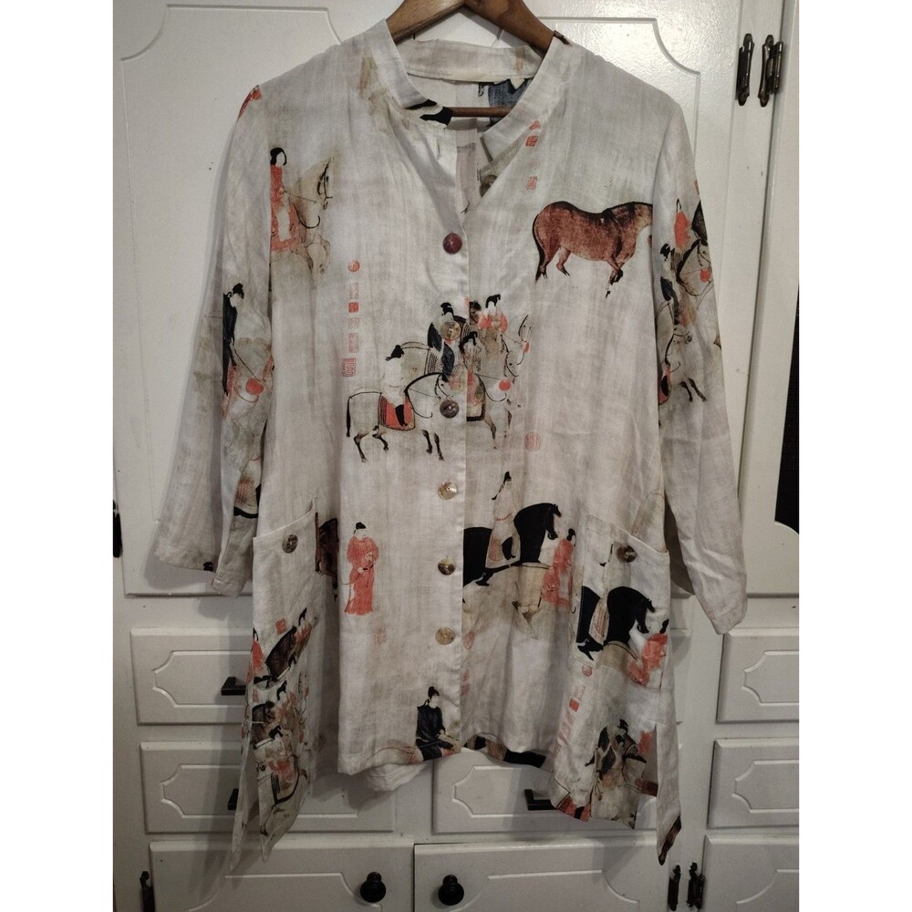 Soft Surroundings Medium Song Dynasty Asian Blouse Tunic Top Horse XL